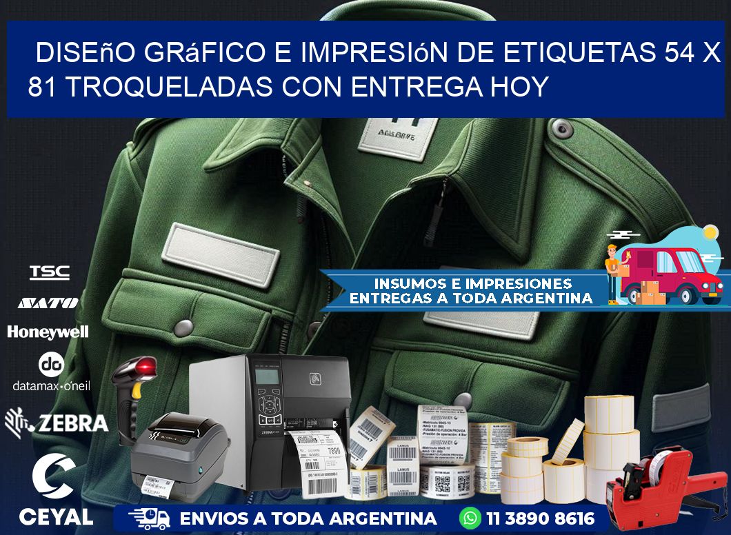 Diseño gráfico e impresión de etiquetas 54 x 81 troqueladas con entrega hoy