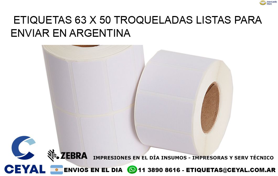 Etiquetas 63 x 50 troqueladas listas para enviar en Argentina