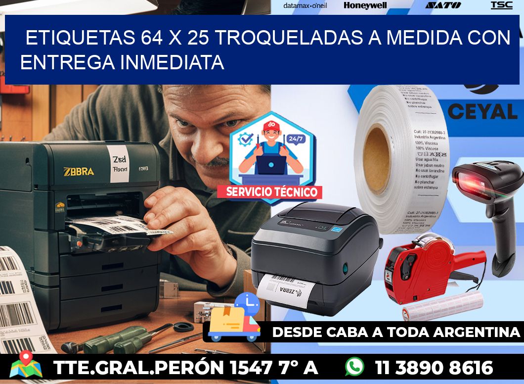 Etiquetas 64 x 25 troqueladas a medida con entrega inmediata