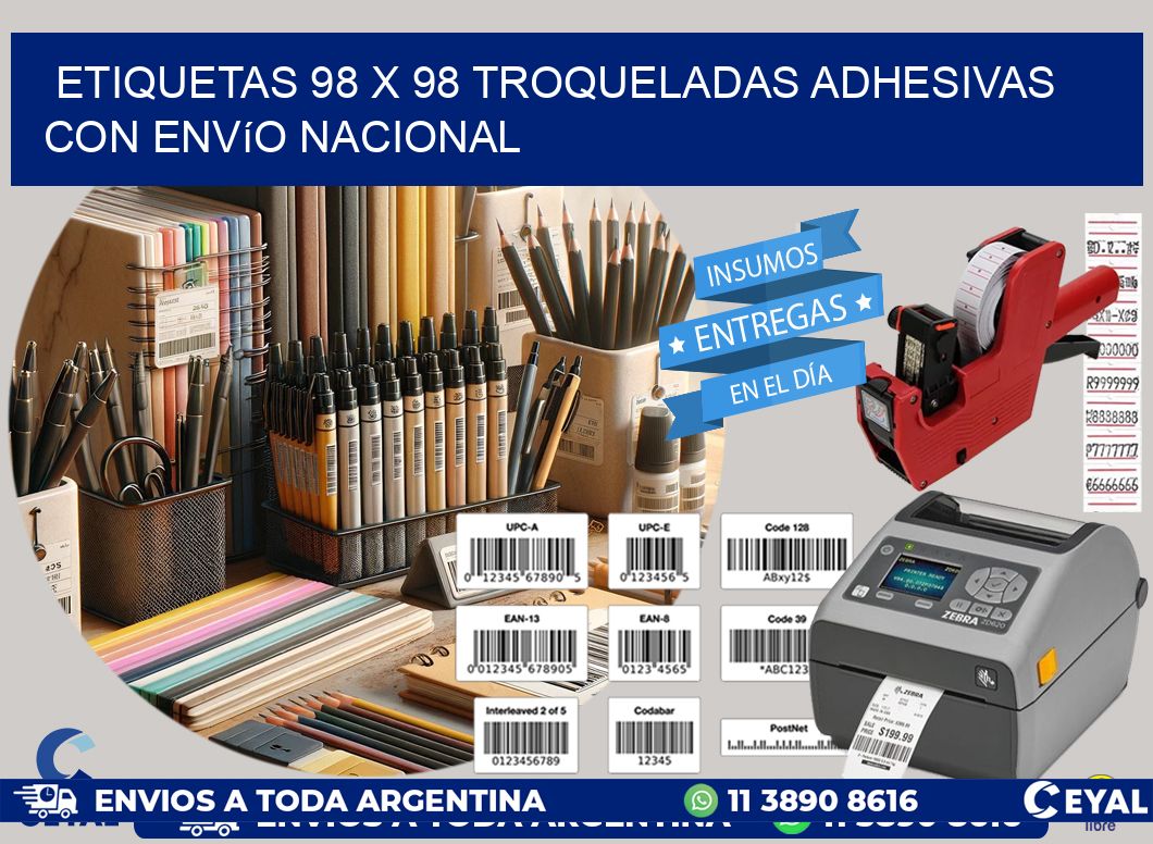 Etiquetas 98 x 98 troqueladas adhesivas con envío nacional