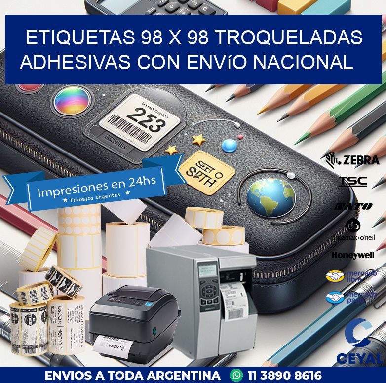 Etiquetas 98 x 98 troqueladas adhesivas con envío nacional