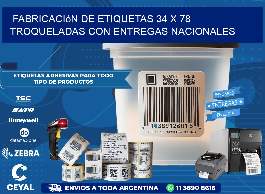 Fabricación de etiquetas 34 x 78 troqueladas con entregas nacionales
