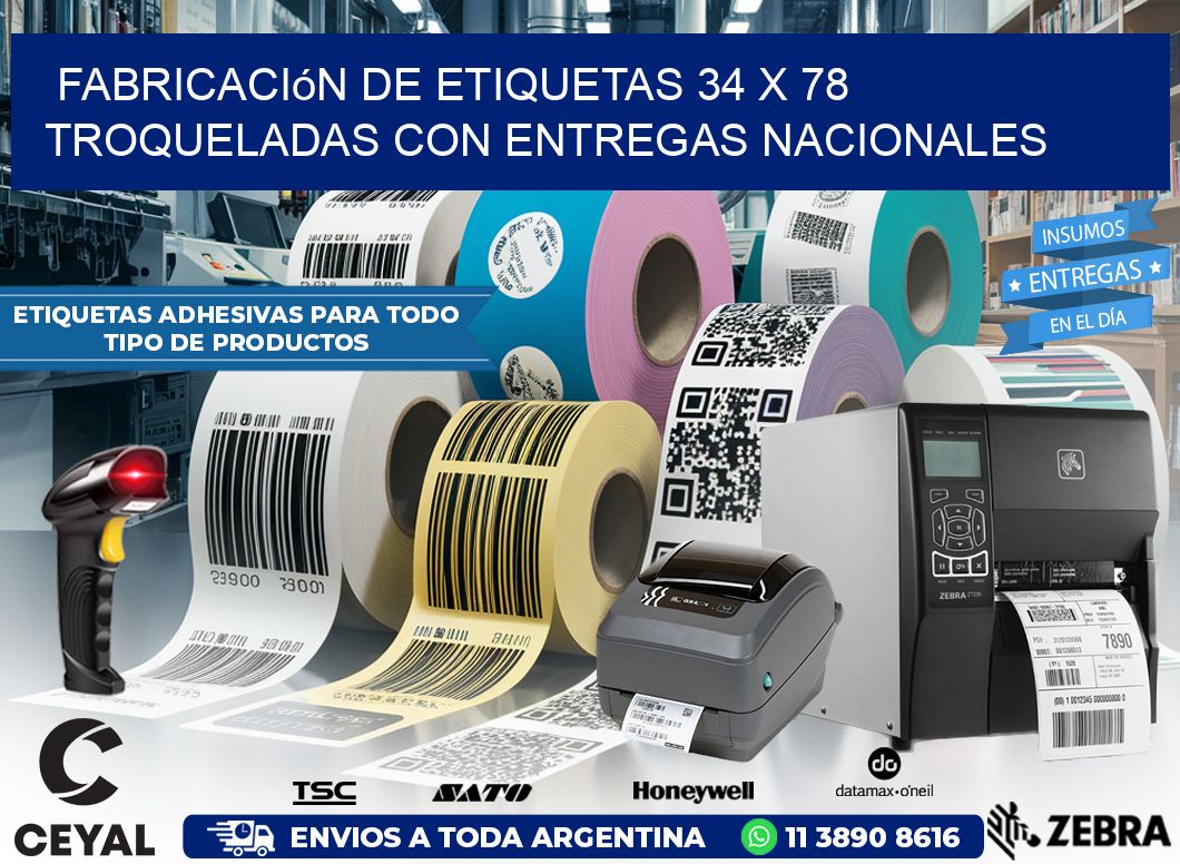 Fabricación de etiquetas 34 x 78 troqueladas con entregas nacionales