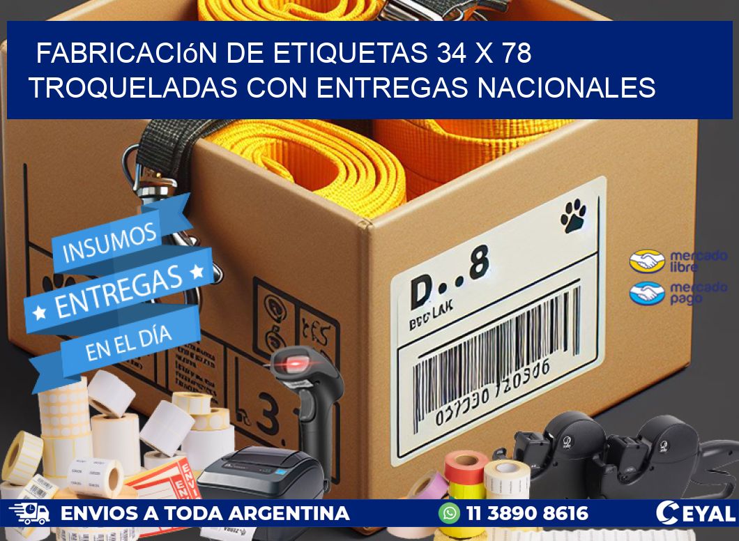 Fabricación de etiquetas 34 x 78 troqueladas con entregas nacionales