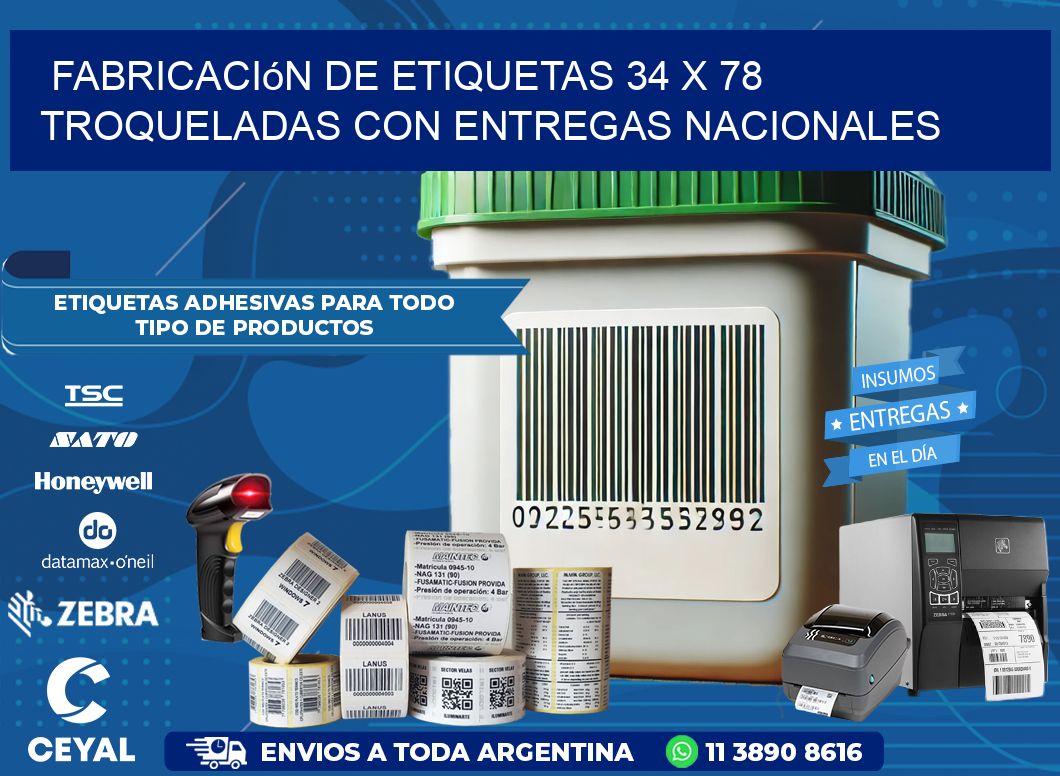Fabricación de etiquetas 34 x 78 troqueladas con entregas nacionales