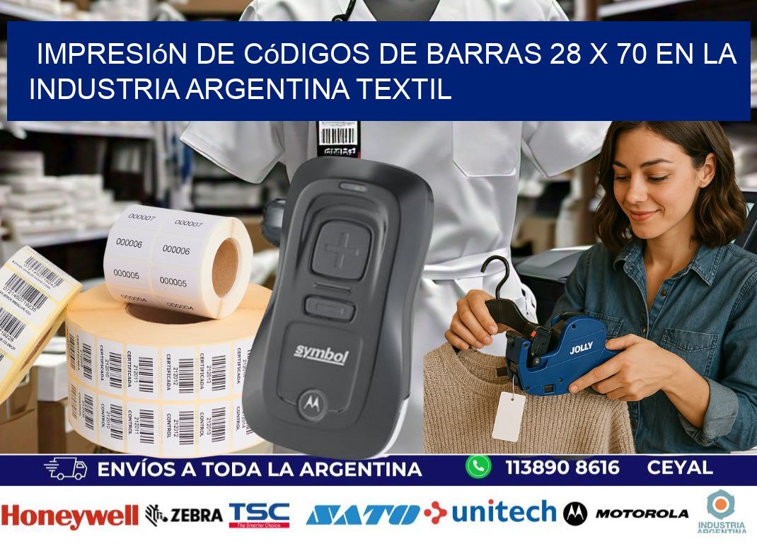 Impresión de Códigos de Barras 28 x 70 en la Industria argentina textil