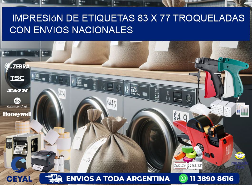 Impresión de etiquetas 83 x 77 troqueladas con envíos nacionales