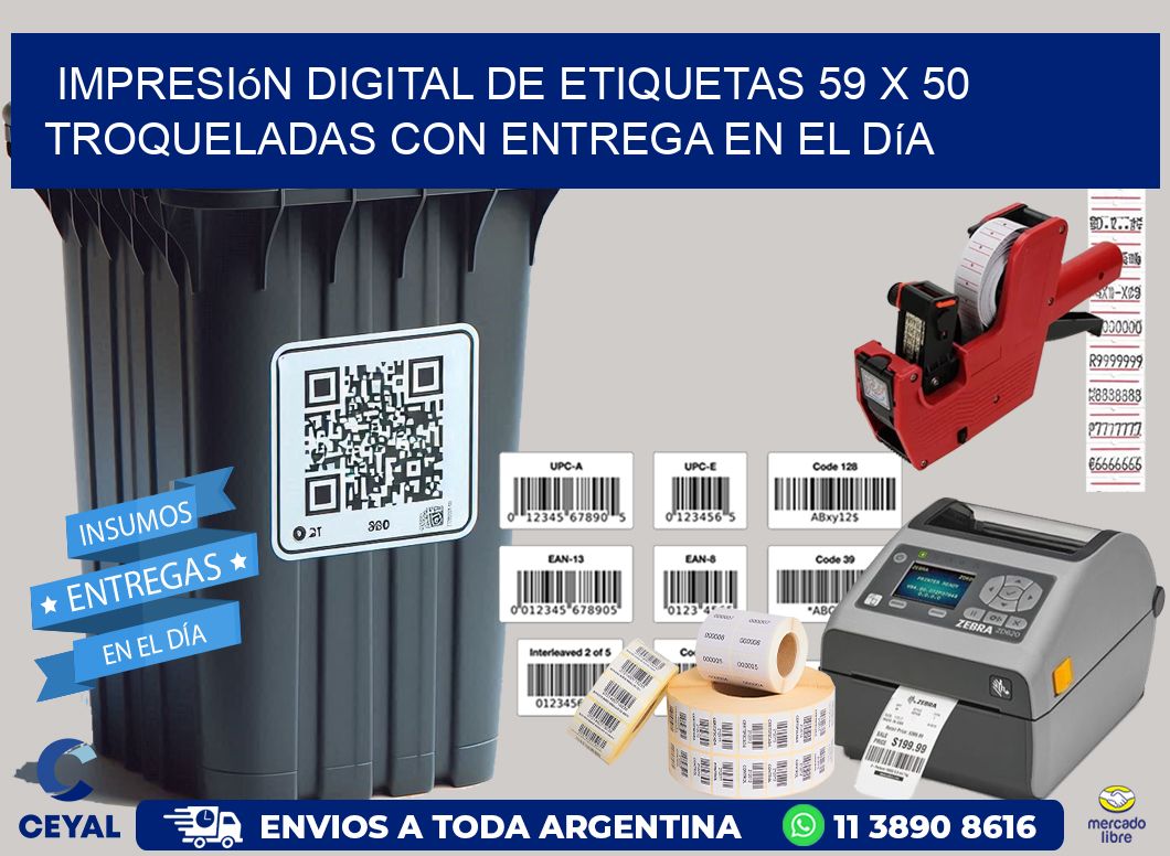 Impresión digital de etiquetas 59 x 50 troqueladas con entrega en el día