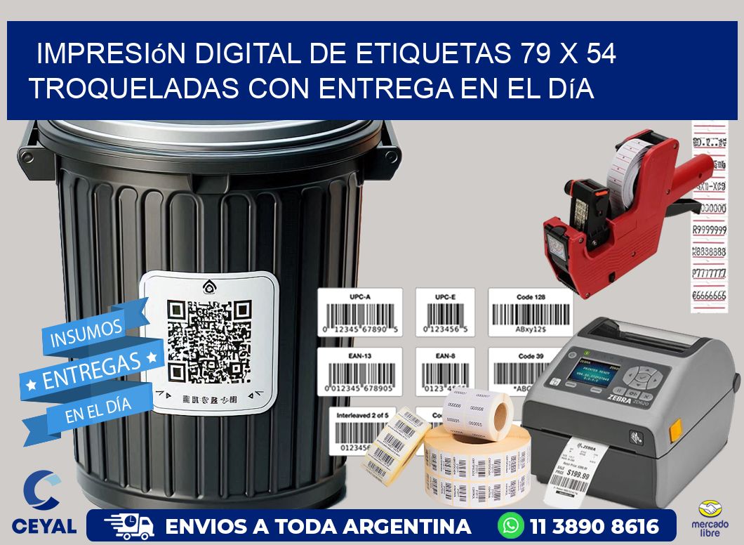 Impresión digital de etiquetas 79 x 54 troqueladas con entrega en el día