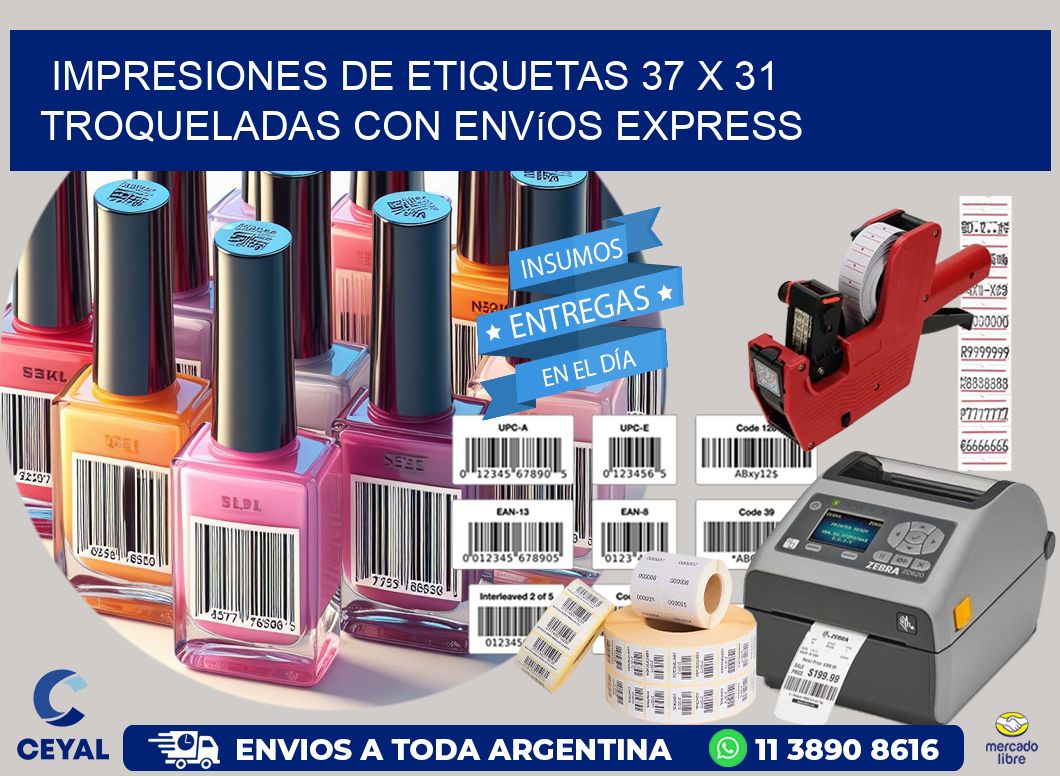 Impresiones de etiquetas 37 x 31 troqueladas con envíos express
