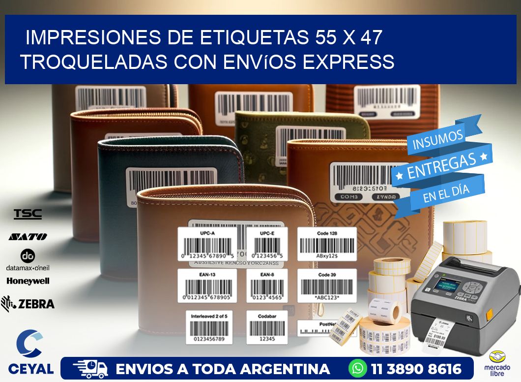 Impresiones de etiquetas 55 x 47 troqueladas con envíos express