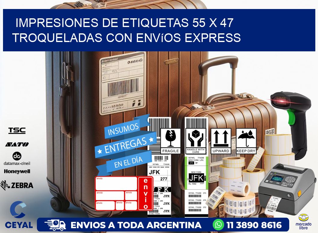 Impresiones de etiquetas 55 x 47 troqueladas con envíos express