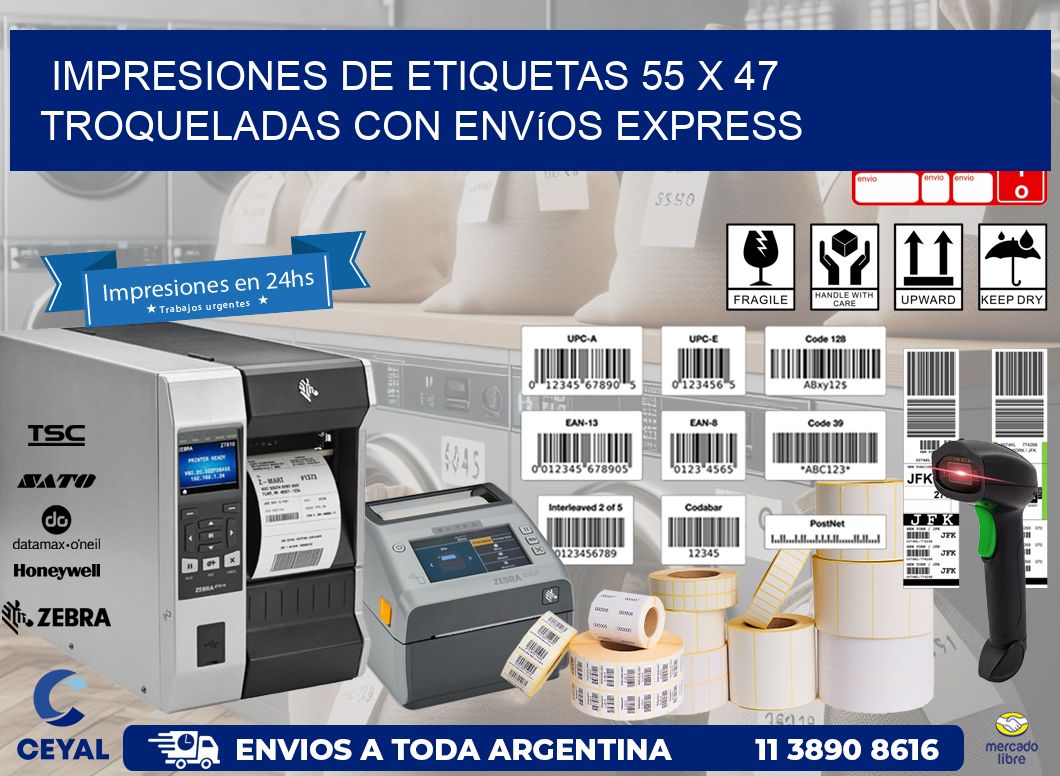 Impresiones de etiquetas 55 x 47 troqueladas con envíos express