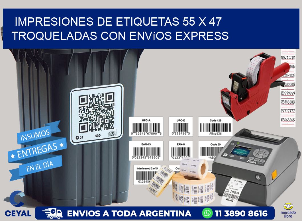 Impresiones de etiquetas 55 x 47 troqueladas con envíos express