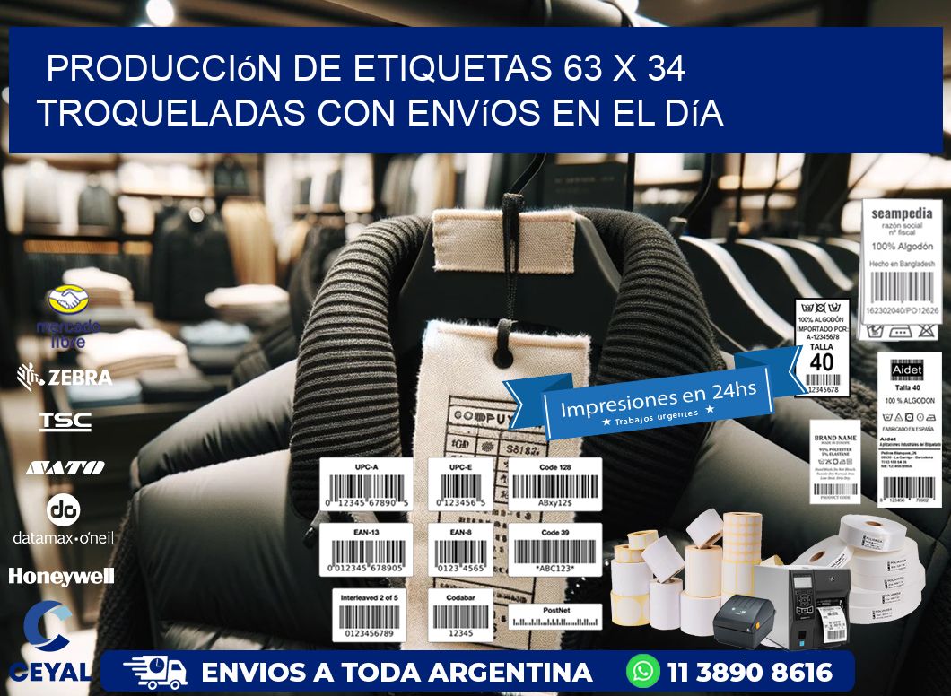 Producción de etiquetas 63 x 34 troqueladas con envíos en el día