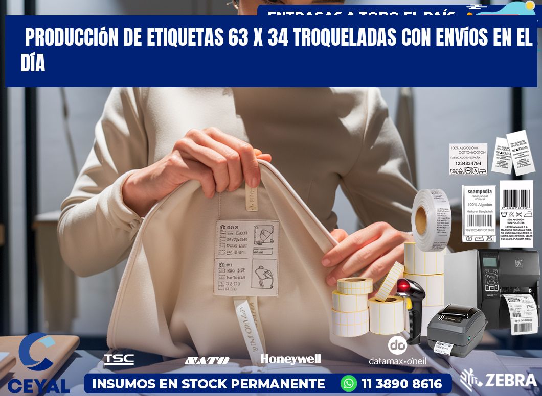 Producción de etiquetas 63 x 34 troqueladas con envíos en el día
