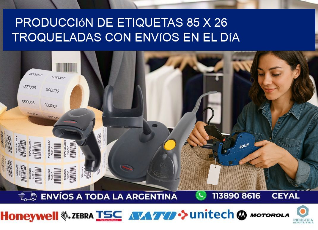 Producción de etiquetas 85 x 26 troqueladas con envíos en el día