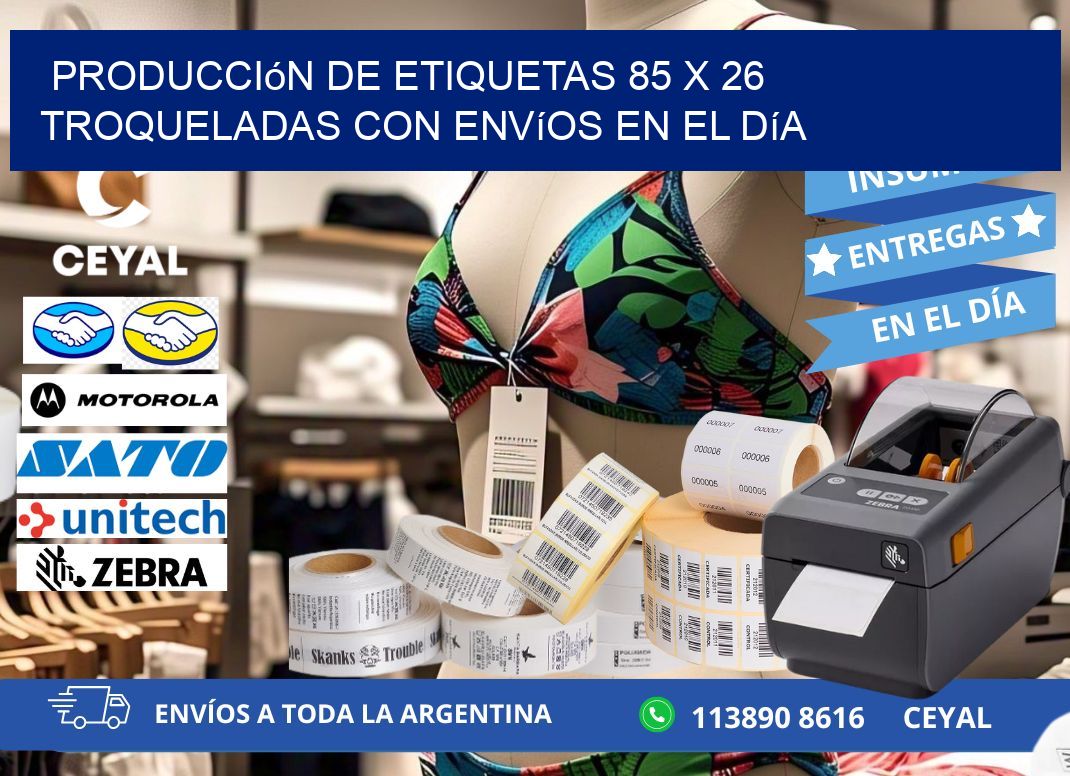 Producción de etiquetas 85 x 26 troqueladas con envíos en el día
