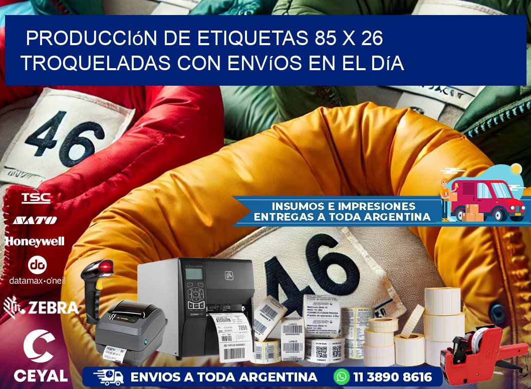Producción de etiquetas 85 x 26 troqueladas con envíos en el día