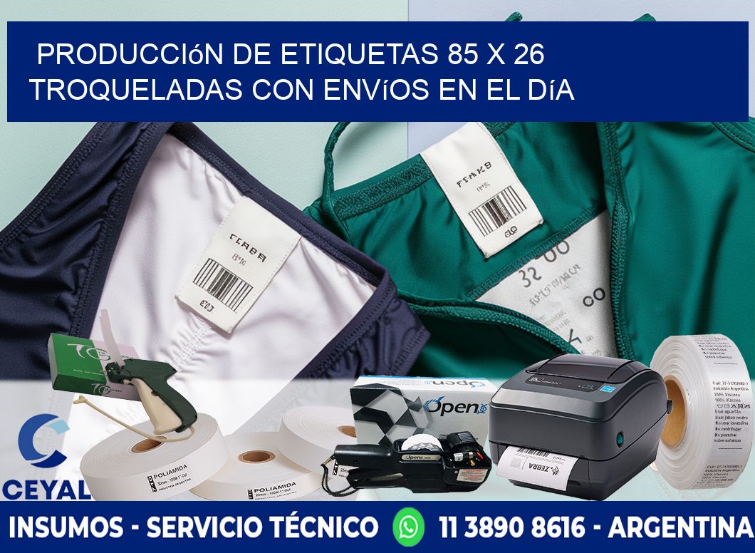 Producción de etiquetas 85 x 26 troqueladas con envíos en el día