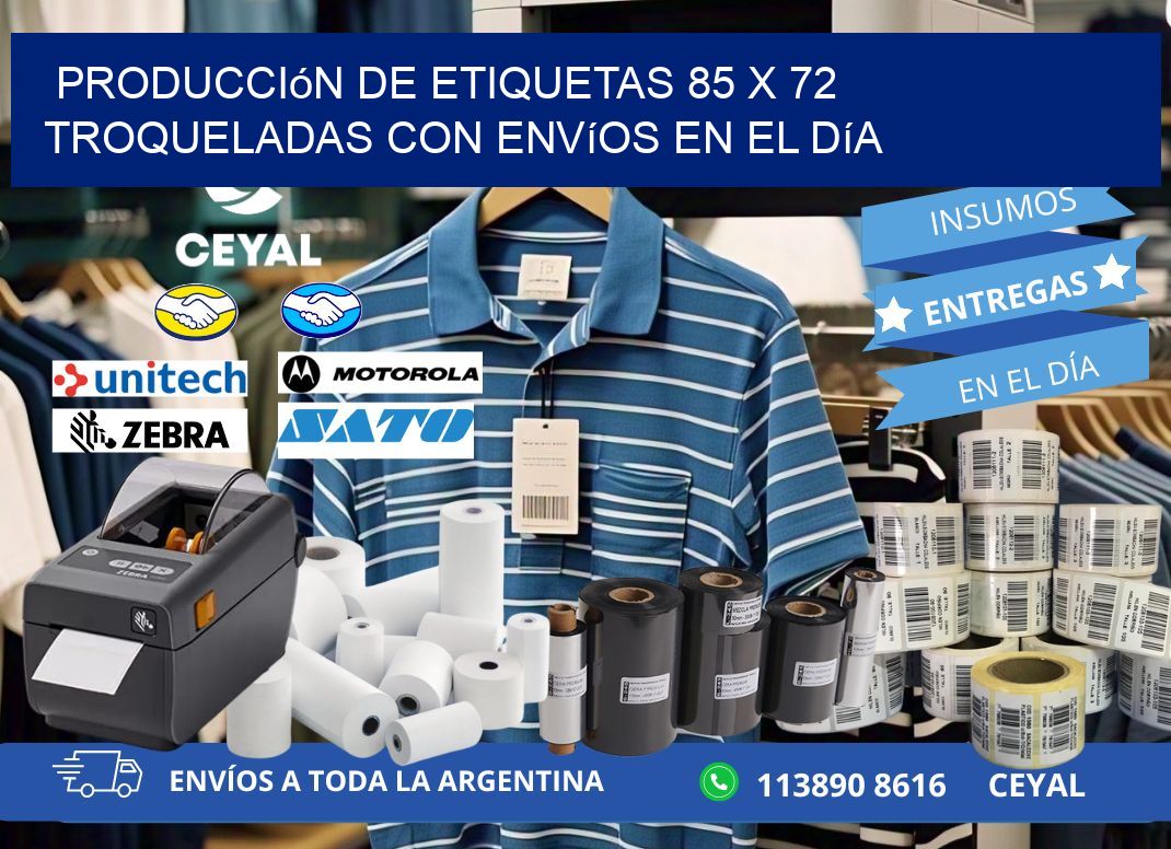 Producción de etiquetas 85 x 72 troqueladas con envíos en el día