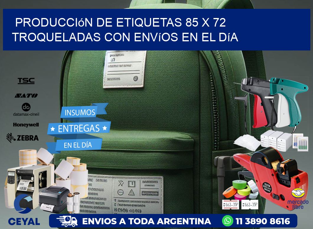 Producción de etiquetas 85 x 72 troqueladas con envíos en el día
