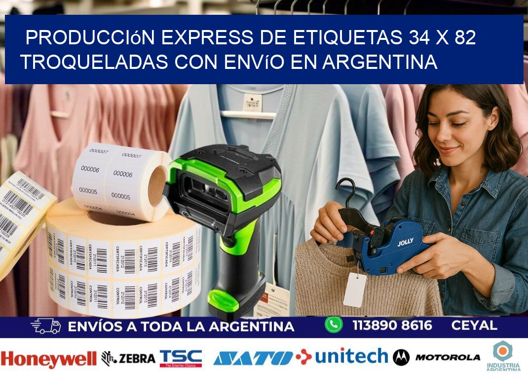 Producción express de etiquetas 34 x 82 troqueladas con envío en Argentina