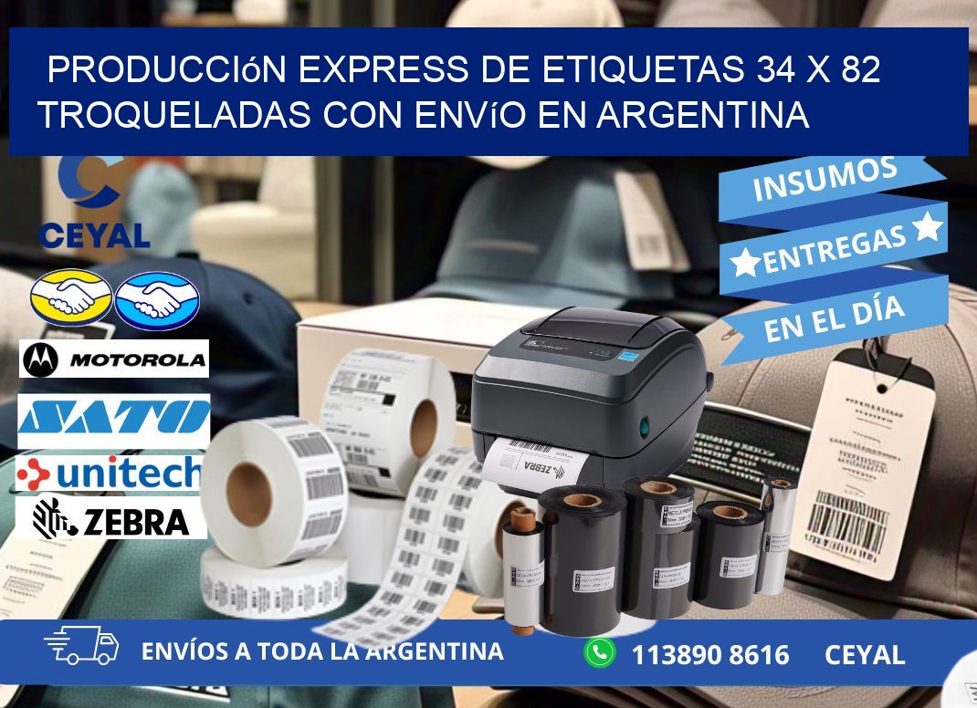 Producción express de etiquetas 34 x 82 troqueladas con envío en Argentina