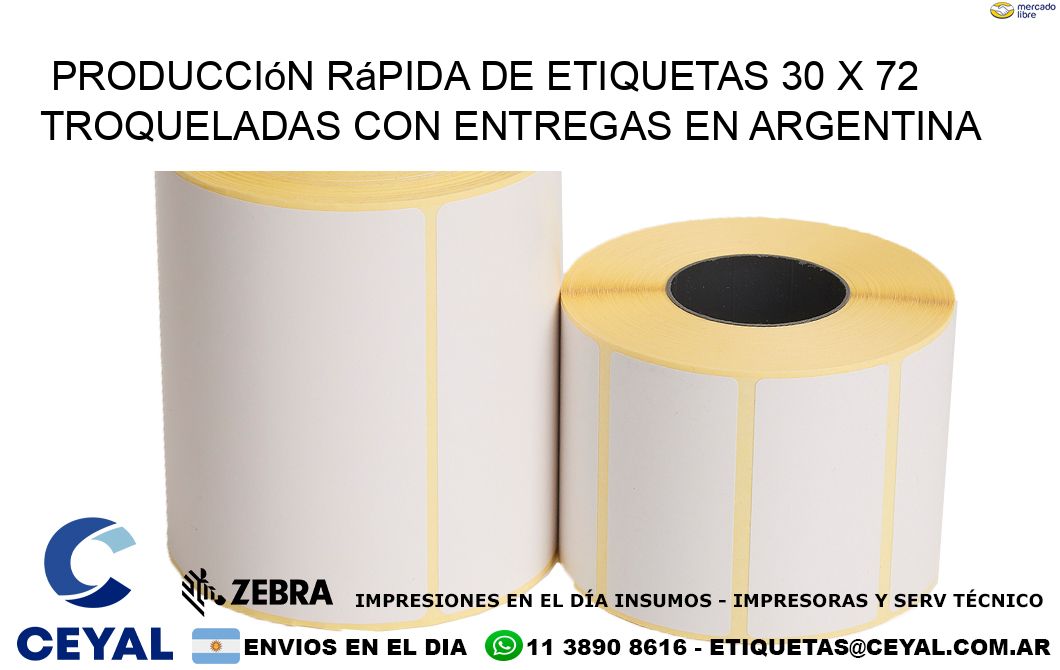 Producción rápida de etiquetas 30 x 72 troqueladas con entregas en Argentina