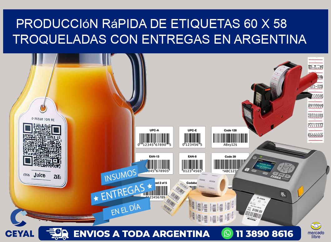 Producción rápida de etiquetas 60 x 58 troqueladas con entregas en Argentina