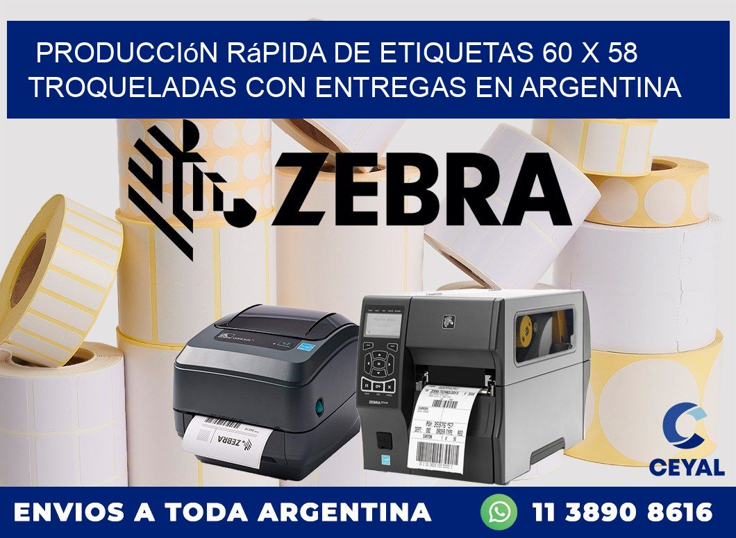 Producción rápida de etiquetas 60 x 58 troqueladas con entregas en Argentina