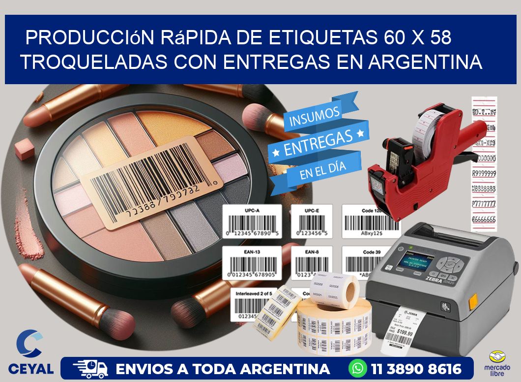 Producción rápida de etiquetas 60 x 58 troqueladas con entregas en Argentina