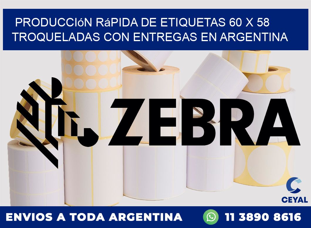 Producción rápida de etiquetas 60 x 58 troqueladas con entregas en Argentina