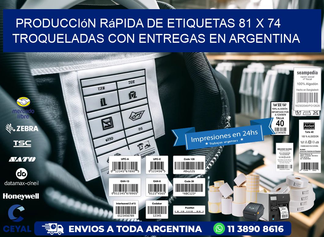 Producción rápida de etiquetas 81 x 74 troqueladas con entregas en Argentina