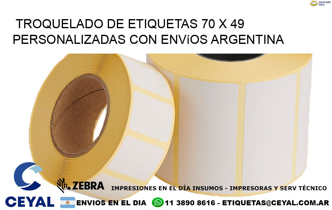 Troquelado de etiquetas 70 x 49 personalizadas con envíos Argentina