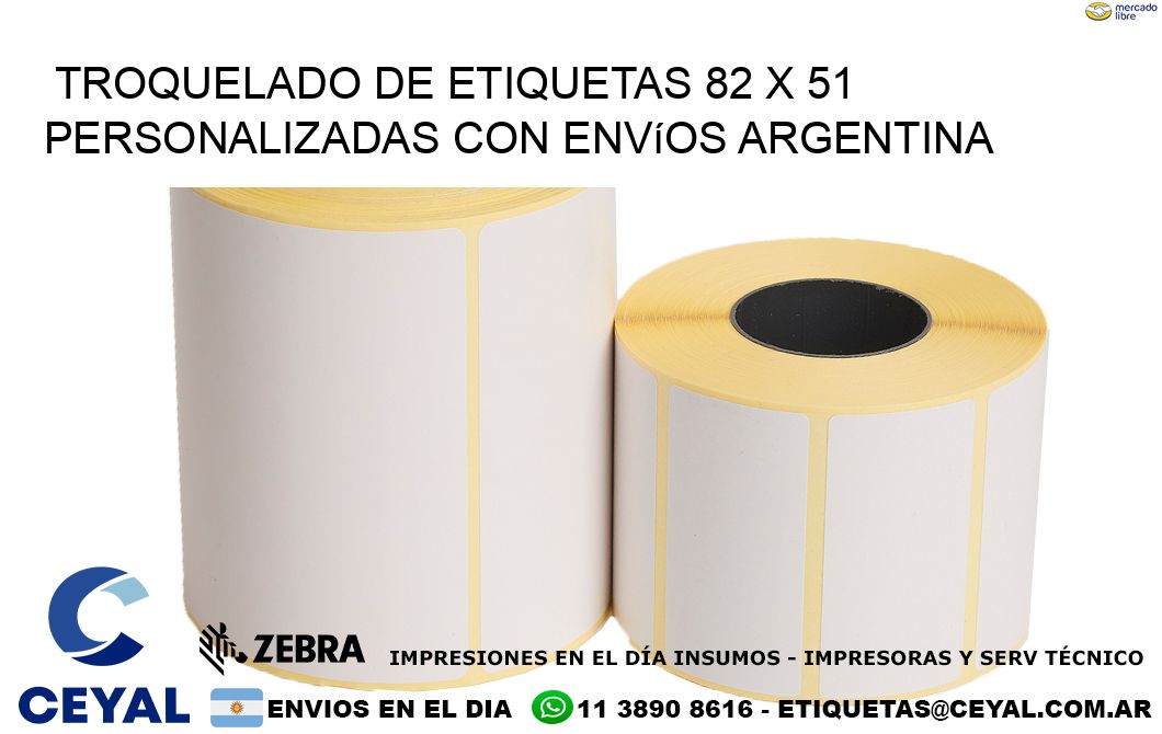 Troquelado de etiquetas 82 x 51 personalizadas con envíos Argentina