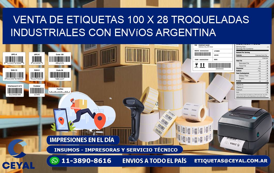 Venta de etiquetas 100 x 28 troqueladas industriales con envíos Argentina