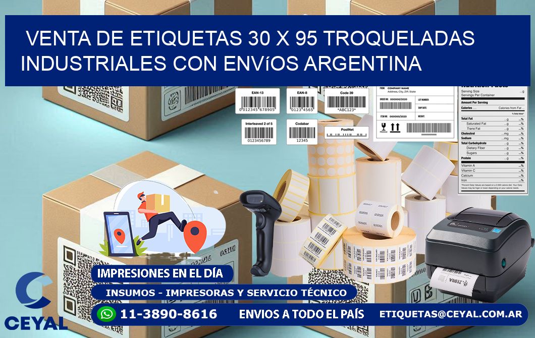 Venta de etiquetas 30 x 95 troqueladas industriales con envíos Argentina