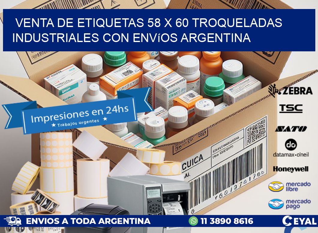Venta de etiquetas 58 x 60 troqueladas industriales con envíos Argentina
