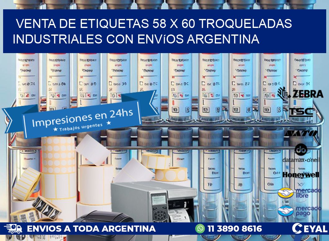 Venta de etiquetas 58 x 60 troqueladas industriales con envíos Argentina