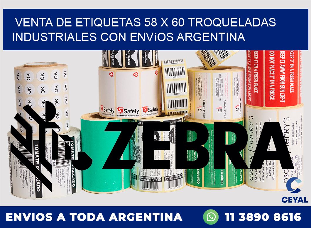 Venta de etiquetas 58 x 60 troqueladas industriales con envíos Argentina