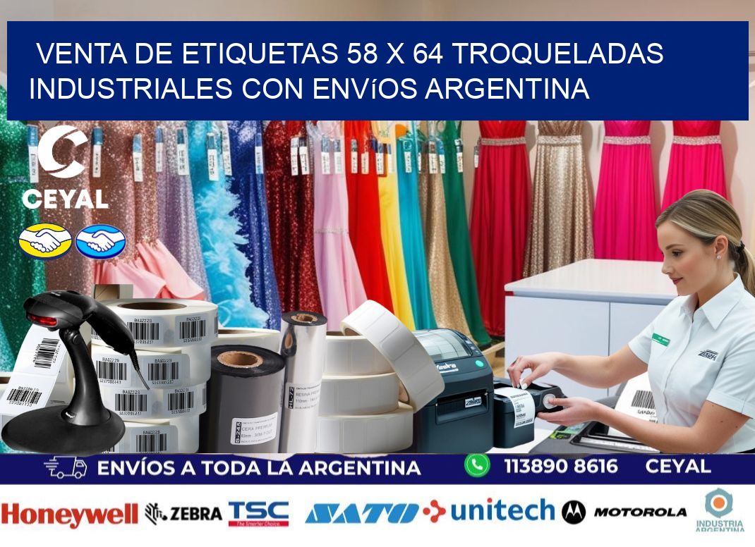 Venta de etiquetas 58 x 64 troqueladas industriales con envíos Argentina