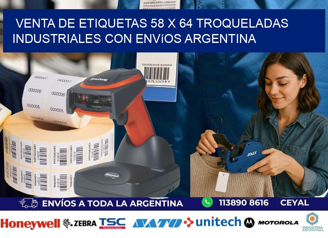Venta de etiquetas 58 x 64 troqueladas industriales con envíos Argentina