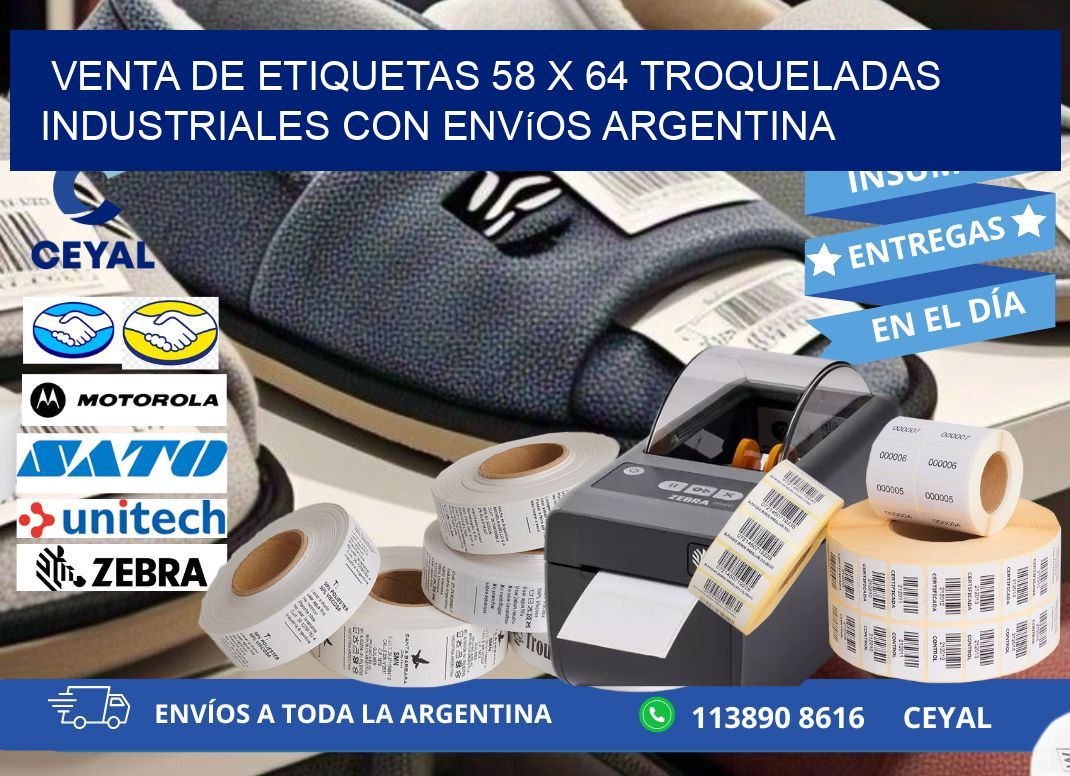 Venta de etiquetas 58 x 64 troqueladas industriales con envíos Argentina