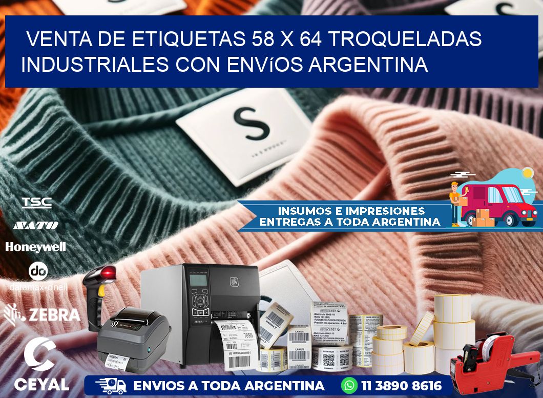 Venta de etiquetas 58 x 64 troqueladas industriales con envíos Argentina