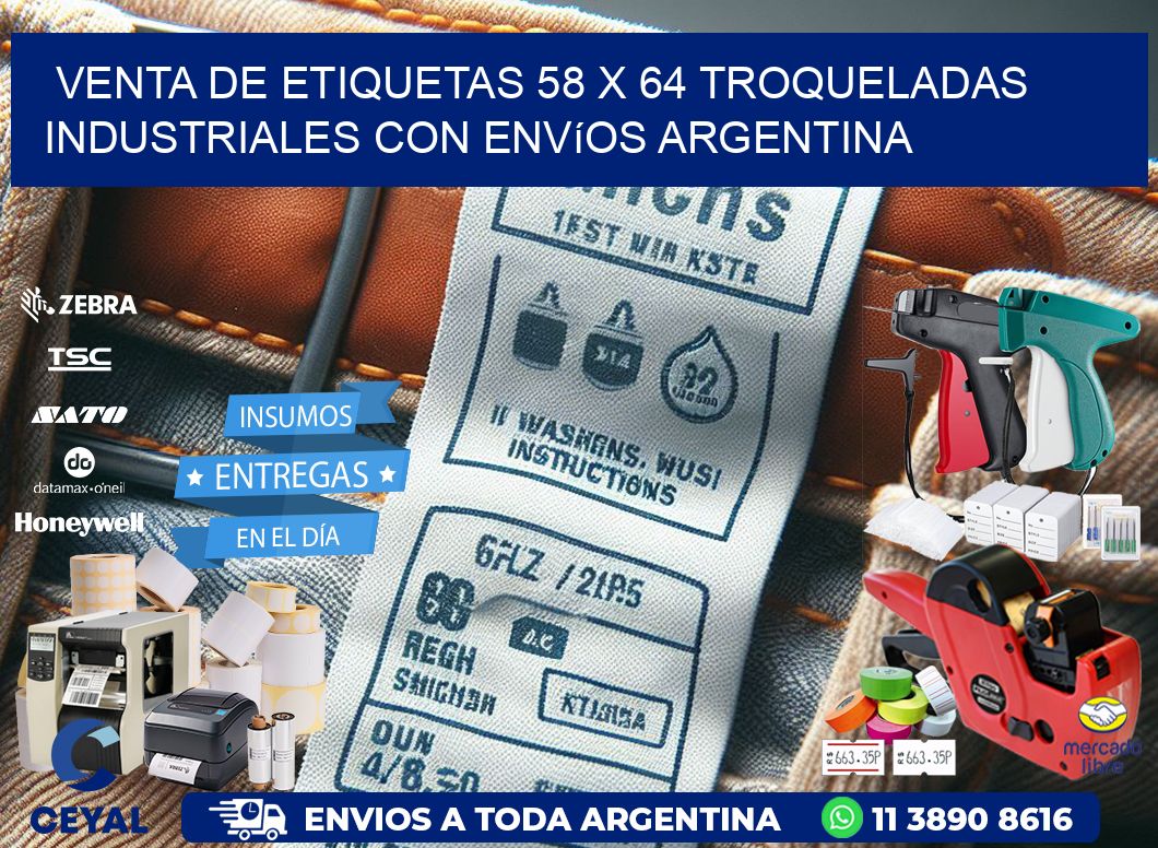 Venta de etiquetas 58 x 64 troqueladas industriales con envíos Argentina