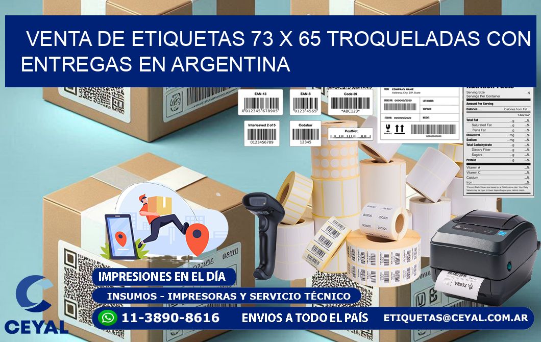Venta de etiquetas 73 x 65 troqueladas con entregas en Argentina