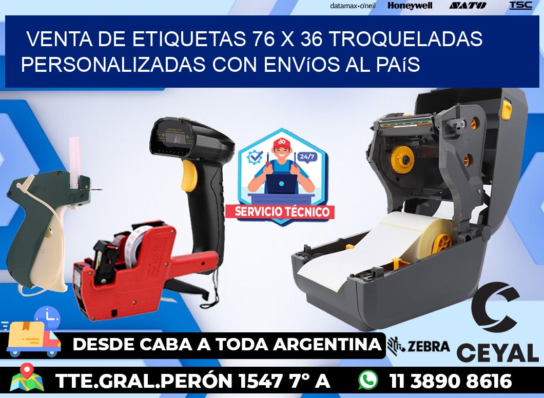 Venta de etiquetas 76 x 36 troqueladas personalizadas con envíos al país