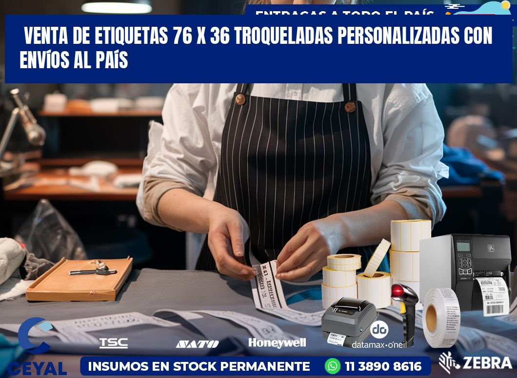 Venta de etiquetas 76 x 36 troqueladas personalizadas con envíos al país