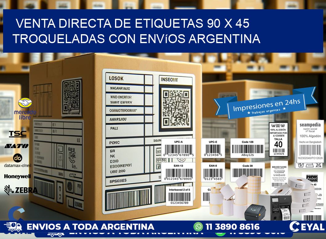 Venta directa de etiquetas 90 x 45 troqueladas con envíos Argentina